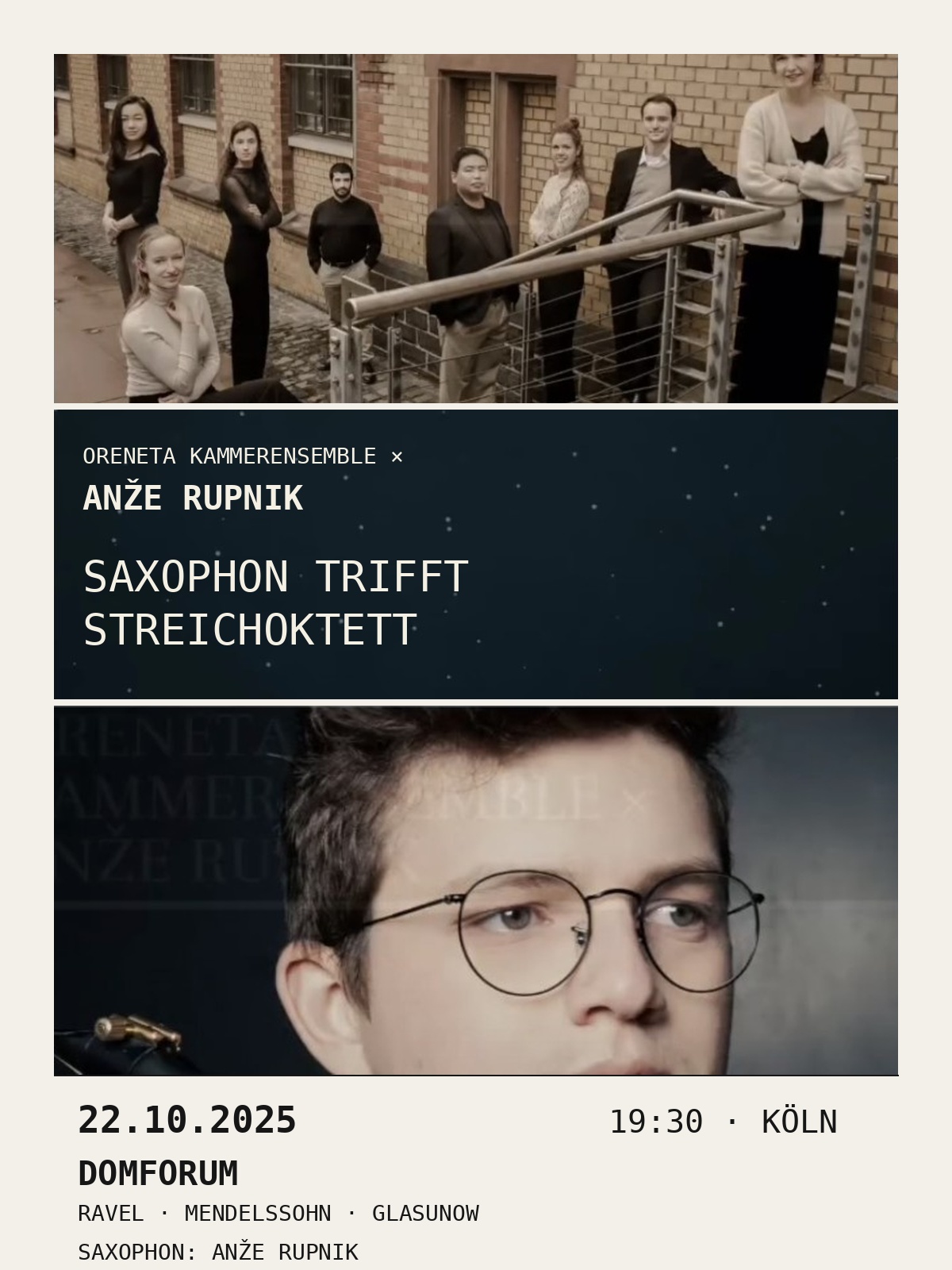Archive poster, DOMFORUM Saxophon trifft Streichoktett, 22 October 2025