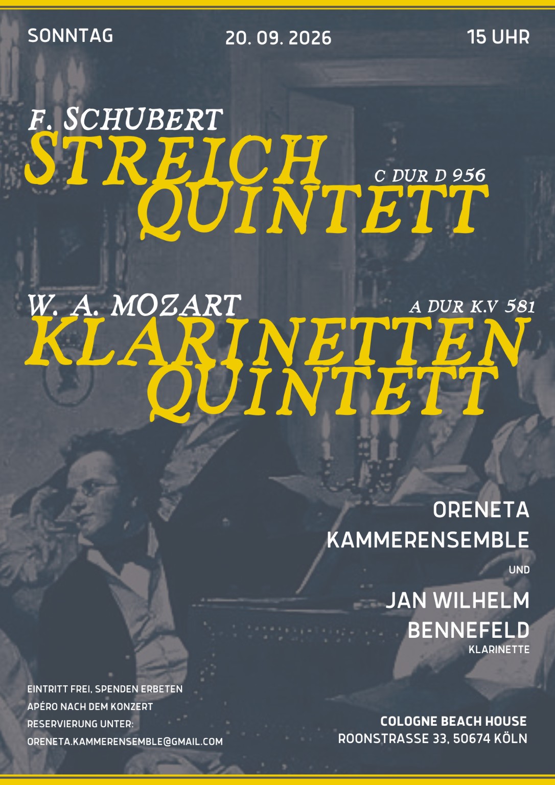 Concert flyer, Oreneta Kammerensemble, Cologne Beach House, 20 September 2026